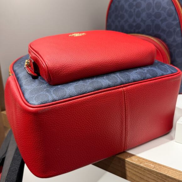 Coach Court Backpack In Signature Canvas CZ176 Denim/Bold Red - Picture 6 of 8